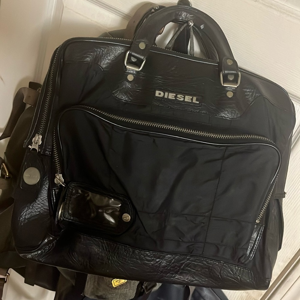 Diesel Y2K messenger black leather briefcase men’s
